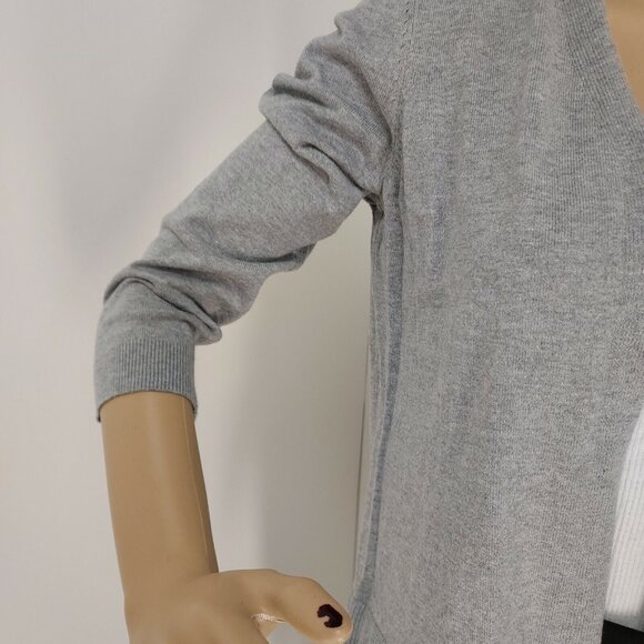 NWOT LOFT Gray/Off White Satin Trim Open Front Cardigan - Picture 3 of 9